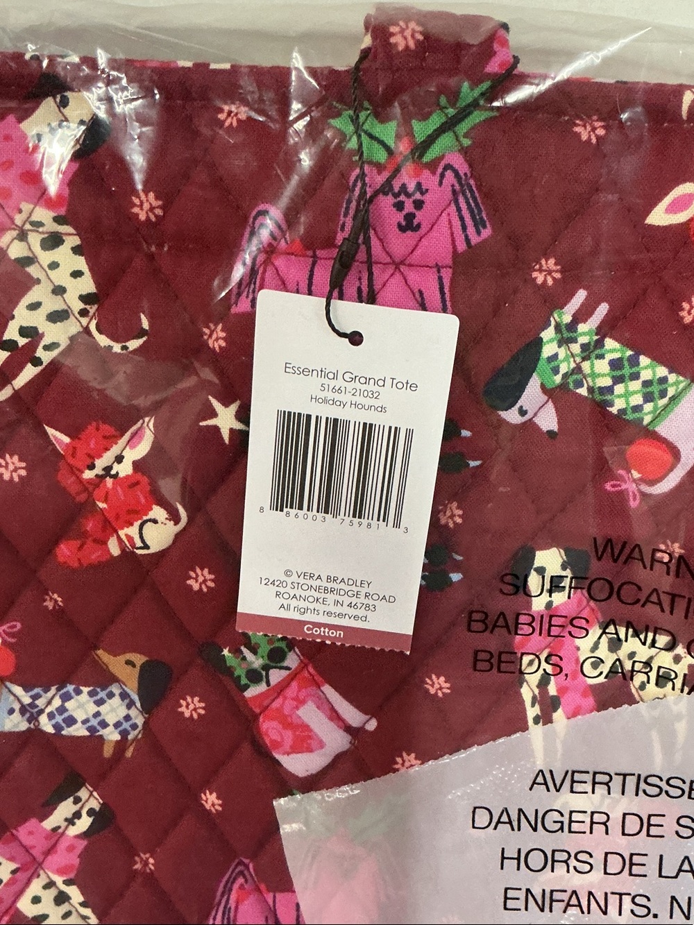 Vera Bradley Burgundy Holiday Dog Print Shoulder Bag Set - Picture 7 of 7